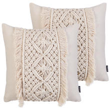Set of 2 Decorative Cushions KALAM Cotton 45 x 45 cm Light Beige Geometric Pattern