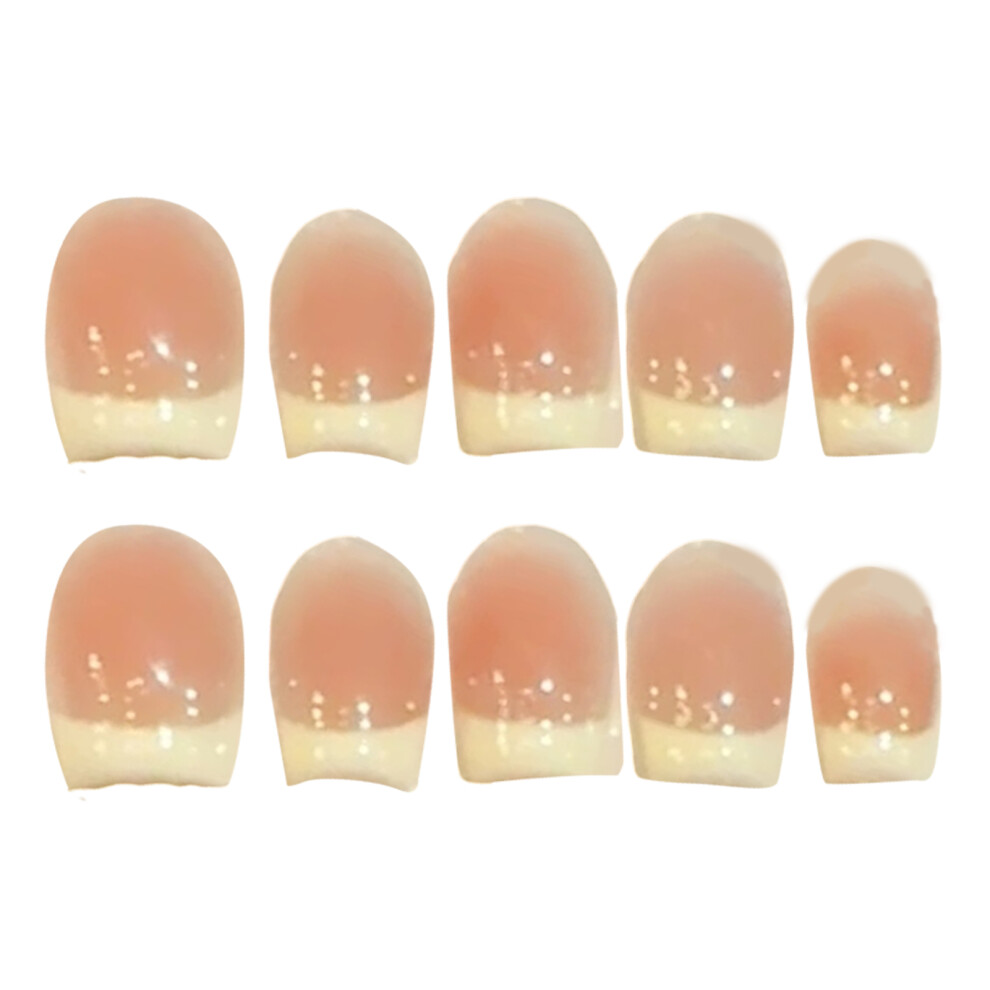Zhouq-Outdoors (Ultra Short Ladder) French Tip Cat Eye Fake Nails For Women