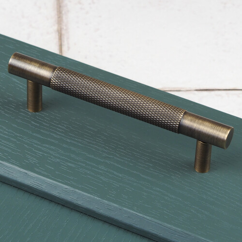 (96mm Handle) Antique Brass Knurled Solid Cabinet Handles & Knobs