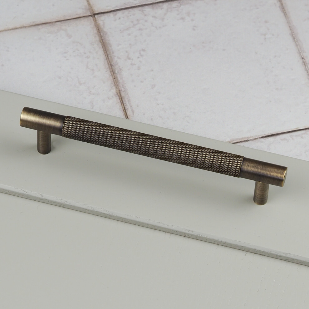 (128Mm Handle) Antique Brass Knurled Solid Cabinet Handles & Knobs 5060796708769