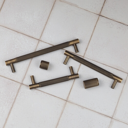 (224mm Handle) Antique Brass Knurled Solid Cabinet Handles & Knobs 2