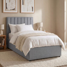 (Light Grey Linen, Single) Vellaro Ottoman Fabric Bed Frame Under Bed Storage, Upholstered Headboard & Gas Lift Storage Base-Bedroom Furniture