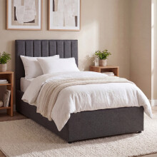 (Dark Grey Linen, Single) Vellaro Ottoman Fabric Bed Frame Under Bed Storage, Upholstered Headboard & Gas Lift Storage Base-Bedroom Furniture