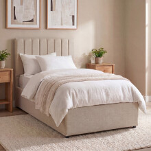 (Beige Linen, Single) Vellaro Ottoman Fabric Bed Frame Under Bed Storage, Upholstered Headboard & Gas Lift Storage Base-Bedroom Furniture