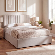 (Beige Linen, King Size) Vellaro Ottoman Fabric Bed Frame Under Bed Storage, Upholstered Headboard & Gas Lift Storage Base-Bedroom Furniture