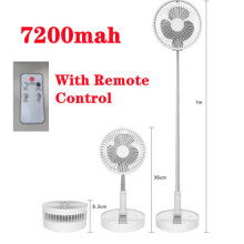 (7200mAh Battery) Cordless Fan Telescopic Folding Cooling Wireless Portable Rechargeable with Remote Control
