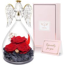 Angel Figurine with Eternal Red Rose Glass Decoration 9x9x16 cm Gift — angel with rose, eternal rose, gift for mom