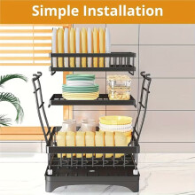 3 Tier Dish Drying Rack, Steel Dish Drainer with Drip Tray, Sink Drainer Rack with Swivel Spout, Utensil Holder