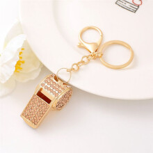 Gold Exquisite Diamond-Encrusted Referee Whistle Key Chain Metal Whistle Key Chain Pendant