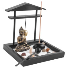 Desktop Zen Sand Garden Meditating Buddha Statue, Zen Garden Sand Tray Kit for Home Office Decor