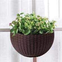 Gray Large European-Style Imitation Rattan Wall-Mounted Semi-Circular Flowerpot Lazy Flowerpot