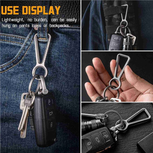 2X Titanium Carabiner Keychain Clip,Double-End Quick Release Hook,Key Holder with Titanium Key Ring