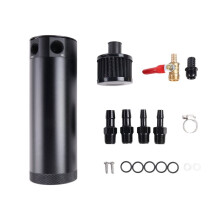 Universal 2 Port Aluminum 750ml Baffled Oil Catch Can Reservoir Tank with Breather Filter and Drain Valve