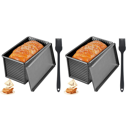 2X Brödform med Lock, Rostat Brödform med Lock, Rostbrödsform med Oljeborste, Brödformar