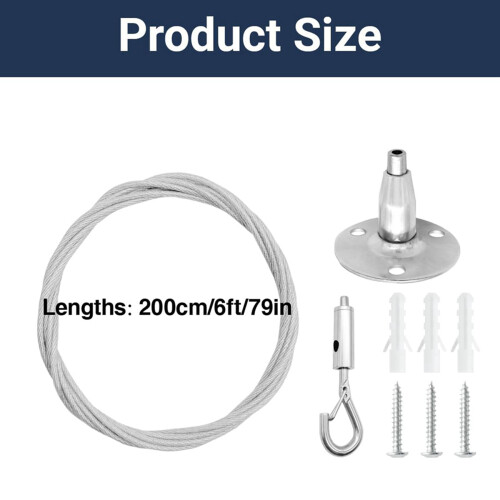 80 Pack 6ft Ceiling Sign Hanger Wire Kit, 2m Adjustable Suspension Hanging Cable Wire with Hook Wall Mount Cable 2