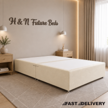 (5ft King(02 Drawers footend), Cream Velvet) Divan Bed Base Plush Velvet Upholstered Drawer Storage Double King All Sizes