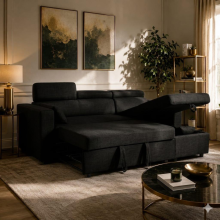 (Black Linen) Oxford Reversible 4 Seater Corner Sofa Bed L-Shaped Chaise with Storage Living Room Sofa