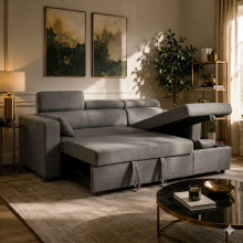 (Grey Linen) Oxford Reversible 4 Seater Corner Sofa Bed L-Shaped Chaise with Storage Living Room Sofa