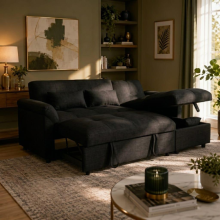 (Black Linen) Bubble Universal Corner Sofa Bed L-Shaped Reversible Chaise with Storage Living Room Sofa