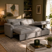 (Grey Linen) Bubble Universal Corner Sofa Bed L-Shaped Reversible Chaise with Storage Living Room Sofa