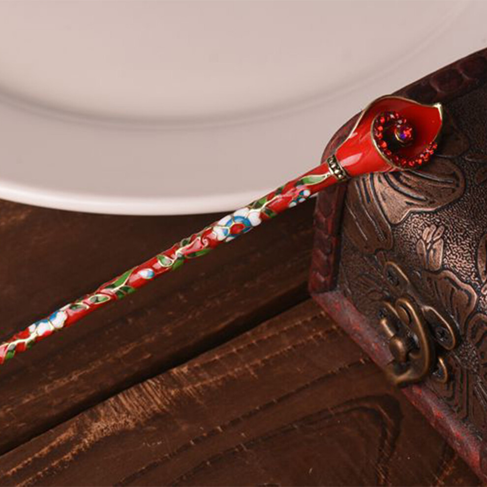 Reach-Tools (Red, Calla Lily) Vintage Cloisonne Hair Sticks For Women & Salon