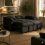 (Black Linen) 2 Seater Sofabed Reversible Pull-Out Sleeper Corner Sofa Linen Fabric Chaise Sofa Bed 2