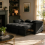 (Black Linen) 2 Seater Sofabed Reversible Pull-Out Sleeper Corner Sofa Linen Fabric Chaise Sofa Bed 3