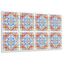 Panneau Mural Autocollant Intérieur 100 x 50 cm, Décoration En Vinyle Souple Graphismes De Style Azulejos
