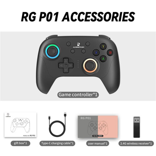 2X ANBERNIC RGP01 Gamepad Wireless  Game Controller RGB Hall Effect Joystick for PC Android IOS Steam Black 2