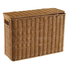 Woven Rattan Narrow Tall Covered Storage Box,Space-Saving Magazine Basket for Corner, Sofa Edges