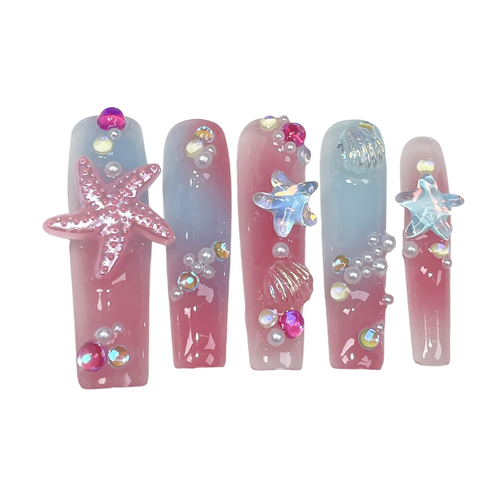 Penghui-Toys (S) Colorful Gradients Long Artificial Nails Finger No Bad Smell Environmentally Friendly For Stage Performance Wear