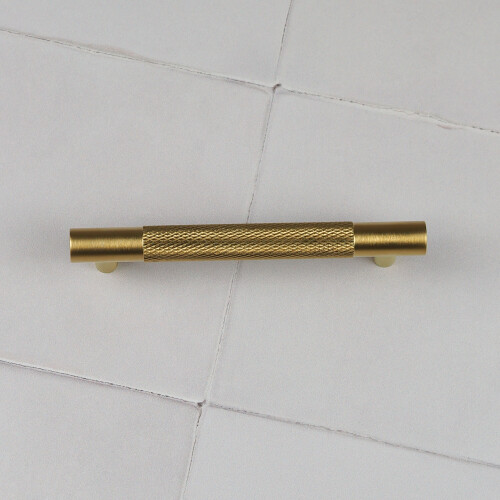 (96mm Handle) Satin Brass Knurled Solid Bar Handles & Knobs 2
