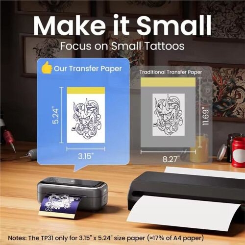 Phomemo  Tattoo Stencil Printer Paper, 3.15" X 5.24", 100 Sheets for TP31 Printer 2