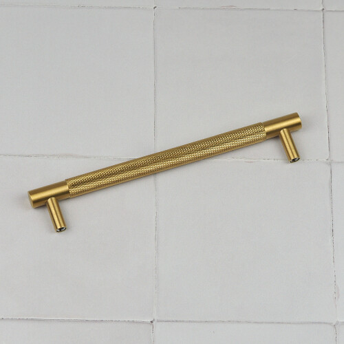 (160mm Handle) Satin Brass Knurled Solid Bar Handles & Knobs 2