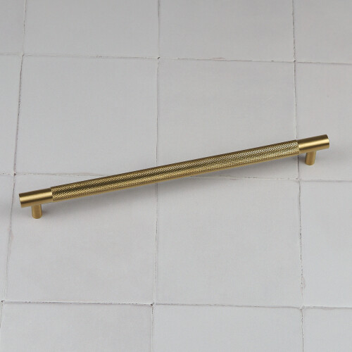(224mm Handle) Satin Brass Knurled Solid Bar Handles & Knobs