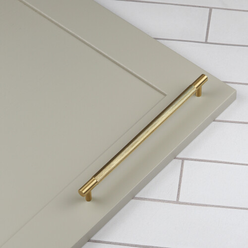 (224mm Handle) Satin Brass Knurled Solid Bar Handles & Knobs 1