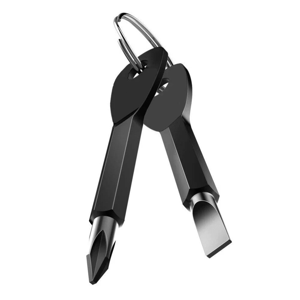 Edc Mini Keychain Screwdriver Set Phillips Flat Head Portable Tool - Black 765409009879