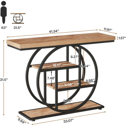 Tribesigns Tribesigns 41.3 Industrial 4-Tier Console Table with Circle Base Light Brown 1