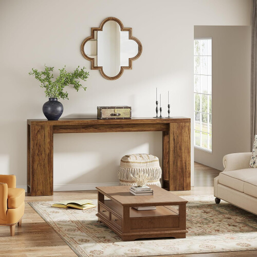 Tribesigns Tribesigns 63-Inch Extra Long Console Table  Farmhouse Wood Sofa Table, Dark Brown 2