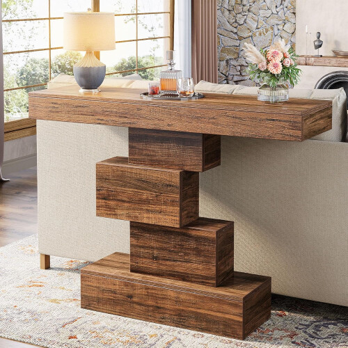 Tribesigns Tribesigns Rustic Console Table  108cm Slim Wood Sofa Side Table(Rustic Brown) 2