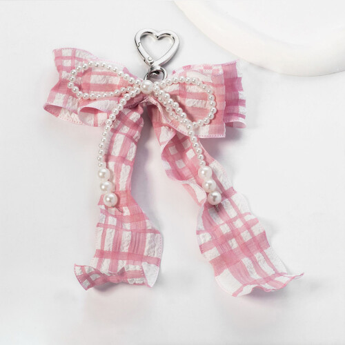 (Pink) Pearl Bow Keyring - Birthday Gift, Sturdy Key Holder 1