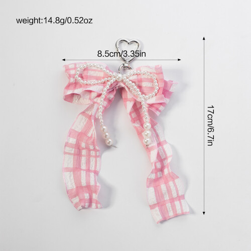 (Pink) Pearl Bow Keyring - Birthday Gift, Sturdy Key Holder 2