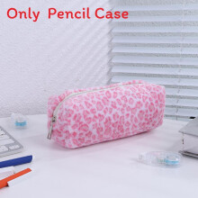 (Magenta) Sweet Plush Cool Leopard Print Pencil Case With Large Capacity For Students Makeup And Storage