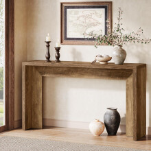 Tribesigns Farmhouse Console Table, 55-Inch Wooden Sofa Table with Storage(Rustic Brown)