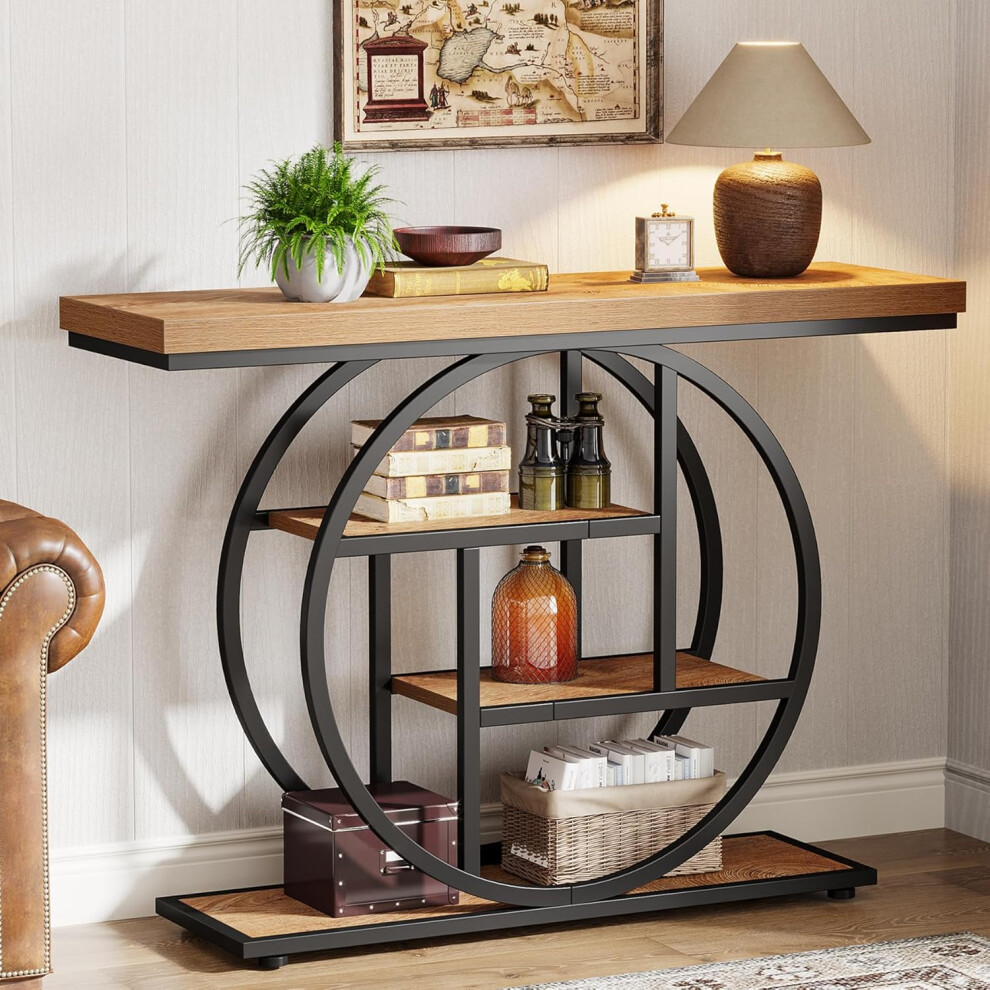 Tribesigns 41.3 Industrial 4-Tier Console Table With Circle Base Light Brown