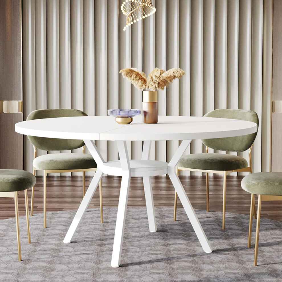 Photos - Dining Table Tribesigns Round  120CM Large Kitchen Tables for 6-8 People(White)