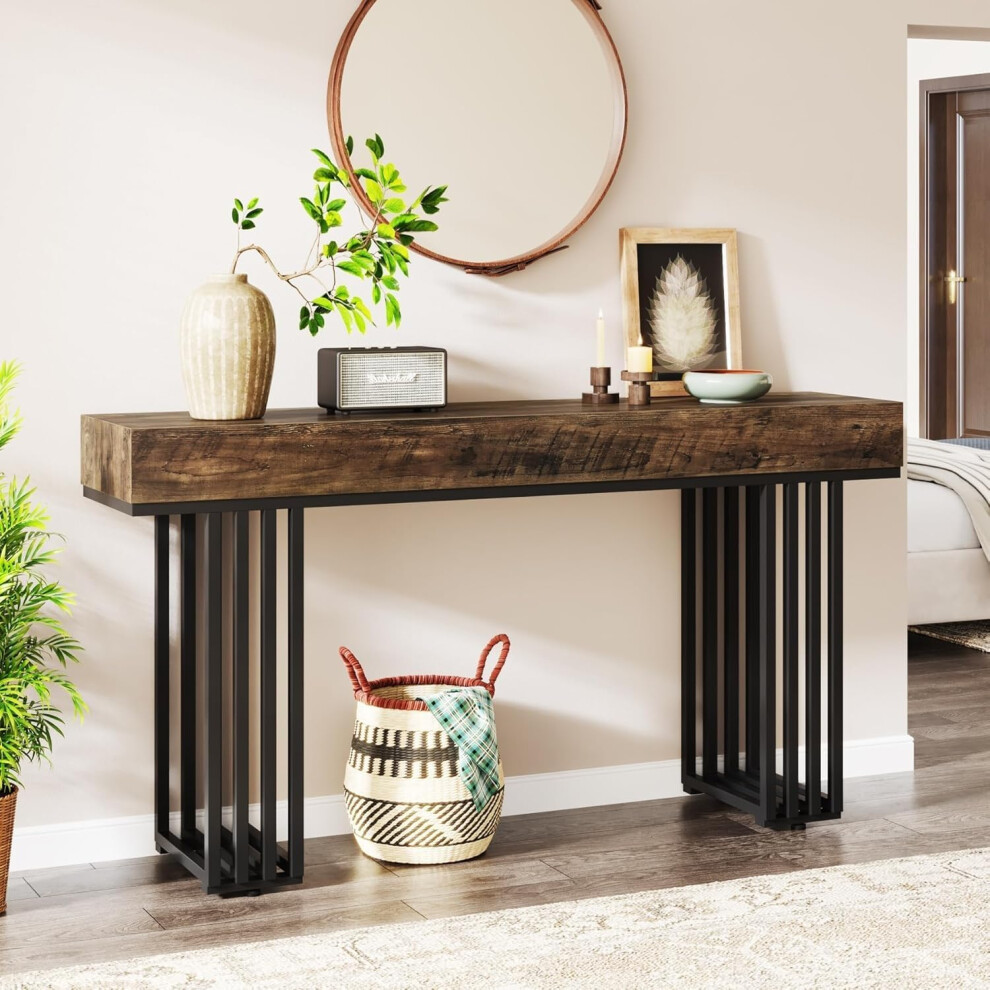 Tribesigns 55" Console Table With Stylish Metal Frame, Sofa Table For Hallway, Entryway, Foyer, Brown