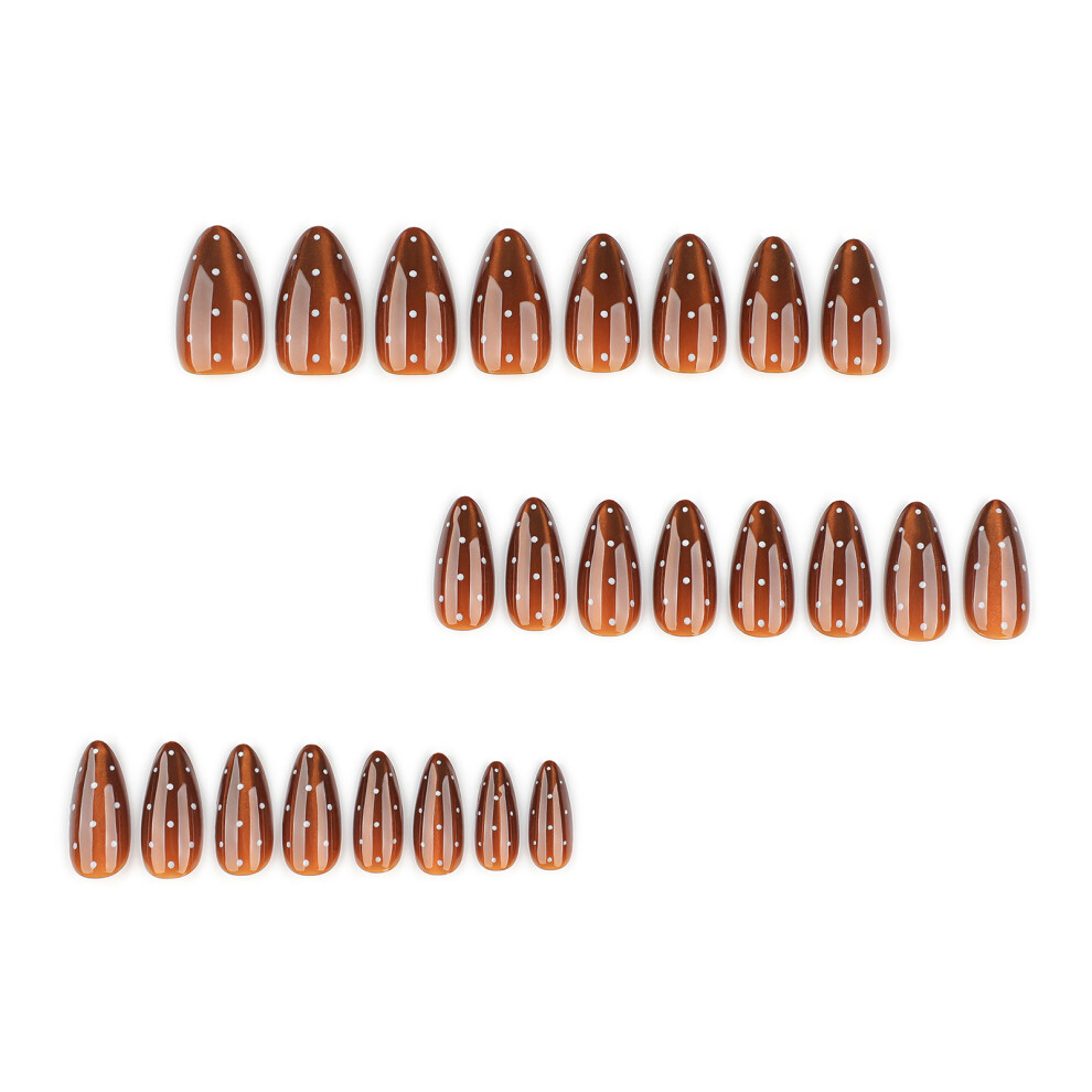 Creation-3C 24Pcs Cat Eye Fake Nails, White Polka Dot, Party Wedding