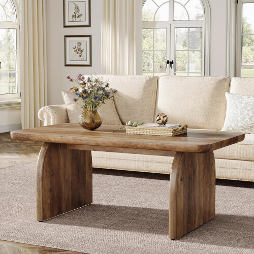 Tribesigns Tribesigns Rectangle Coffee Table, 47-Inch Wood Rectangular Living Room Table,Rustic Brown