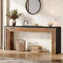 Tribesigns 180 cm Console Table Farmhouse Slim Sofa Table, Black and Natural Wood Color